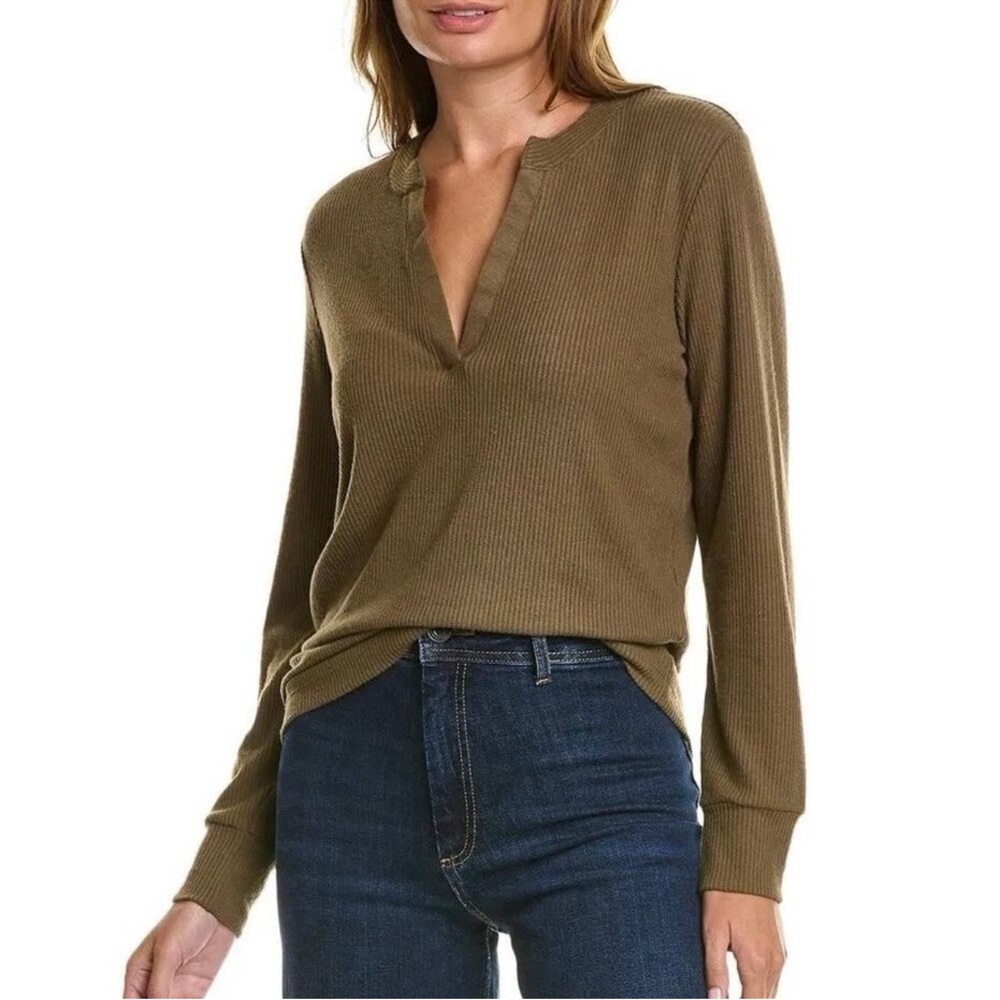 Nation LTD Danna Pullover Long Sleeve Oversized V Neck Olive Green Size Medium